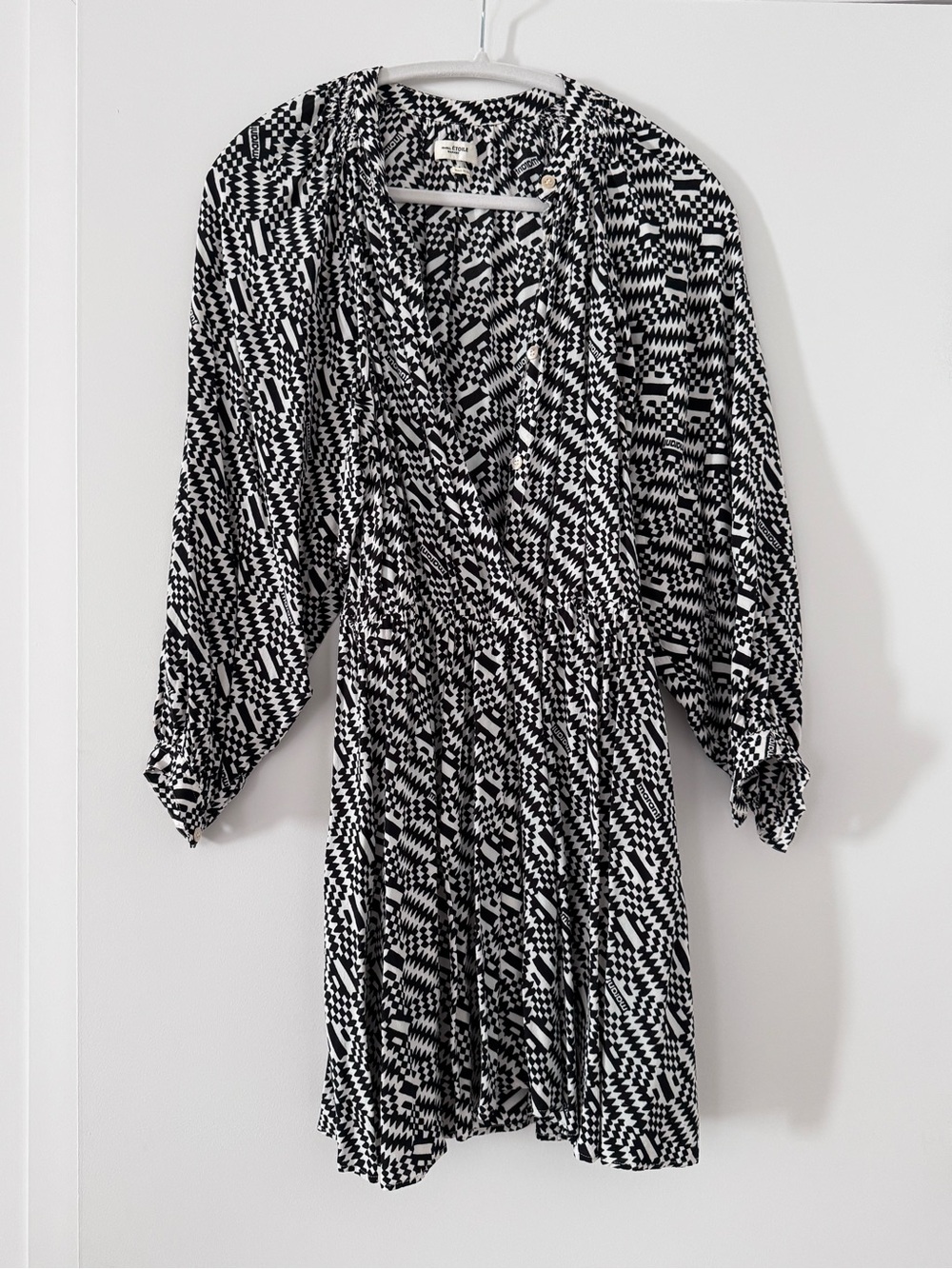 Black & White Geometric Mini Dress with V-Neck